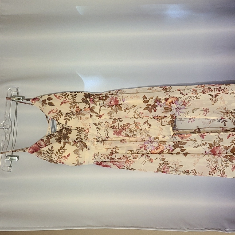 Rue 21 Maxi Romper, Medium, Cream with pink floral